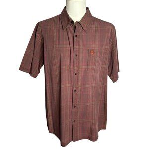 Ripcurl Button Up Short Sleeve Shirt XL Brown Plaid Casual Pocket Cotton